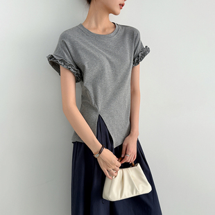 法式木耳边后背系绳正肩短袖T恤女2025夏新款设计感绝美漂亮上衣