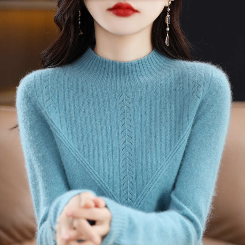 羊毛衫女100纯羊毛秋冬半高领