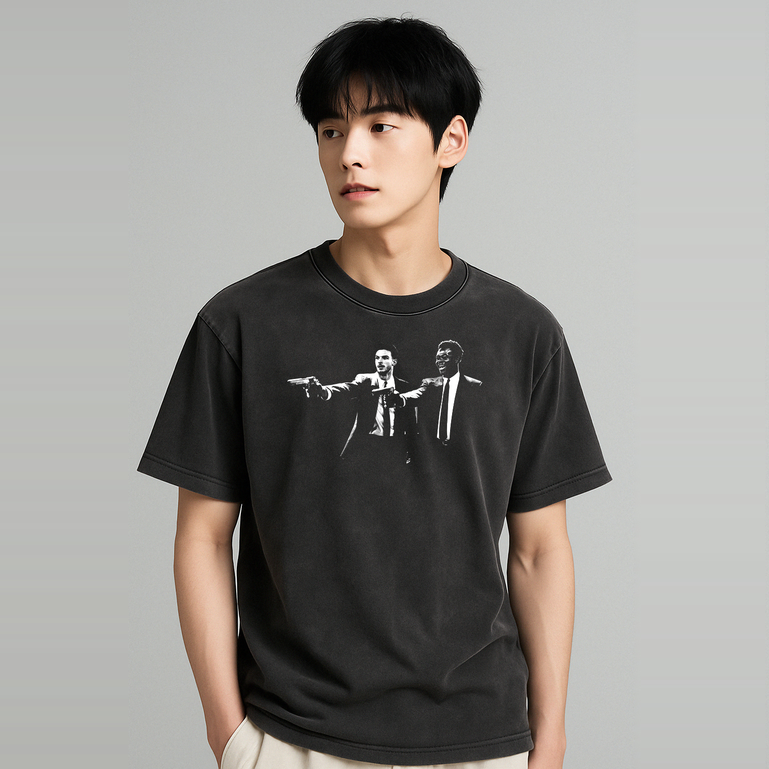 阿森纳趣味宽松T恤卫衣足球运动球迷周边潮流短袖纯棉做旧水洗