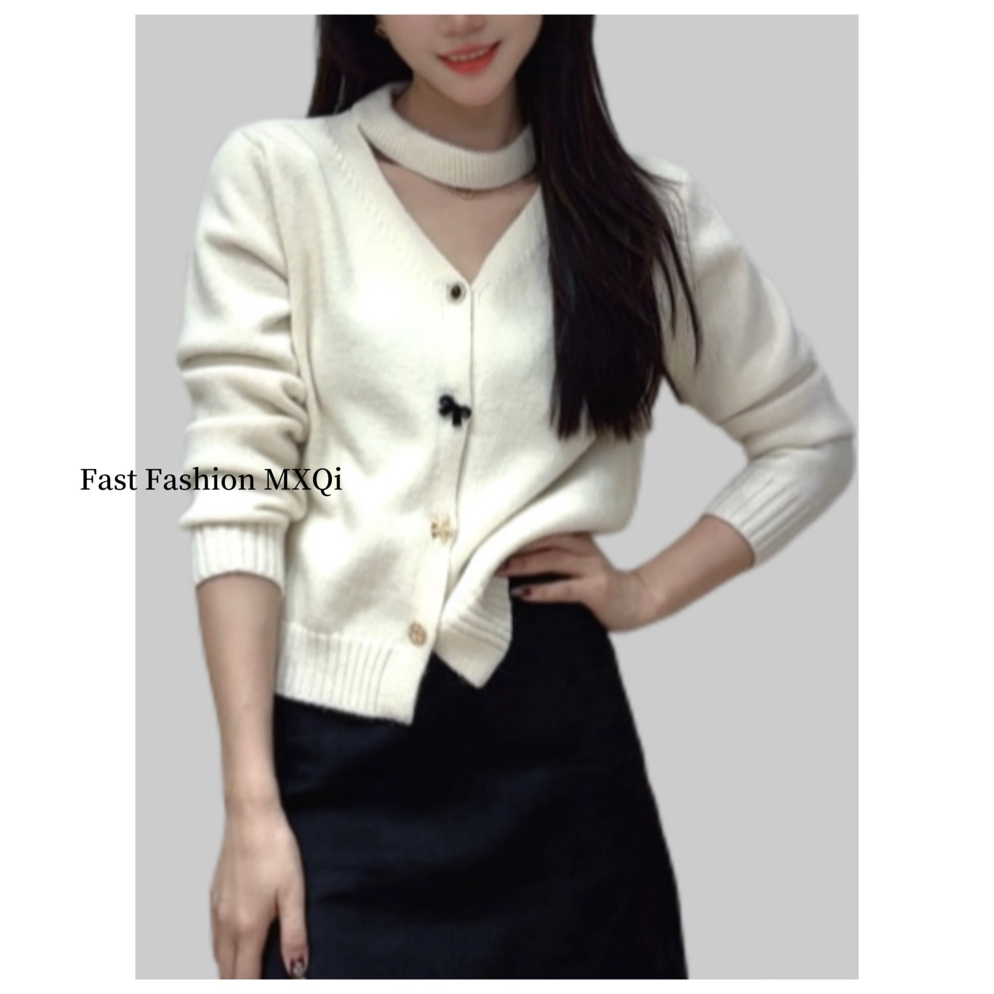 白色小香风V领亮丝细闪毛衣开衫女秋冬慵懒漂亮别致针织开衫红色