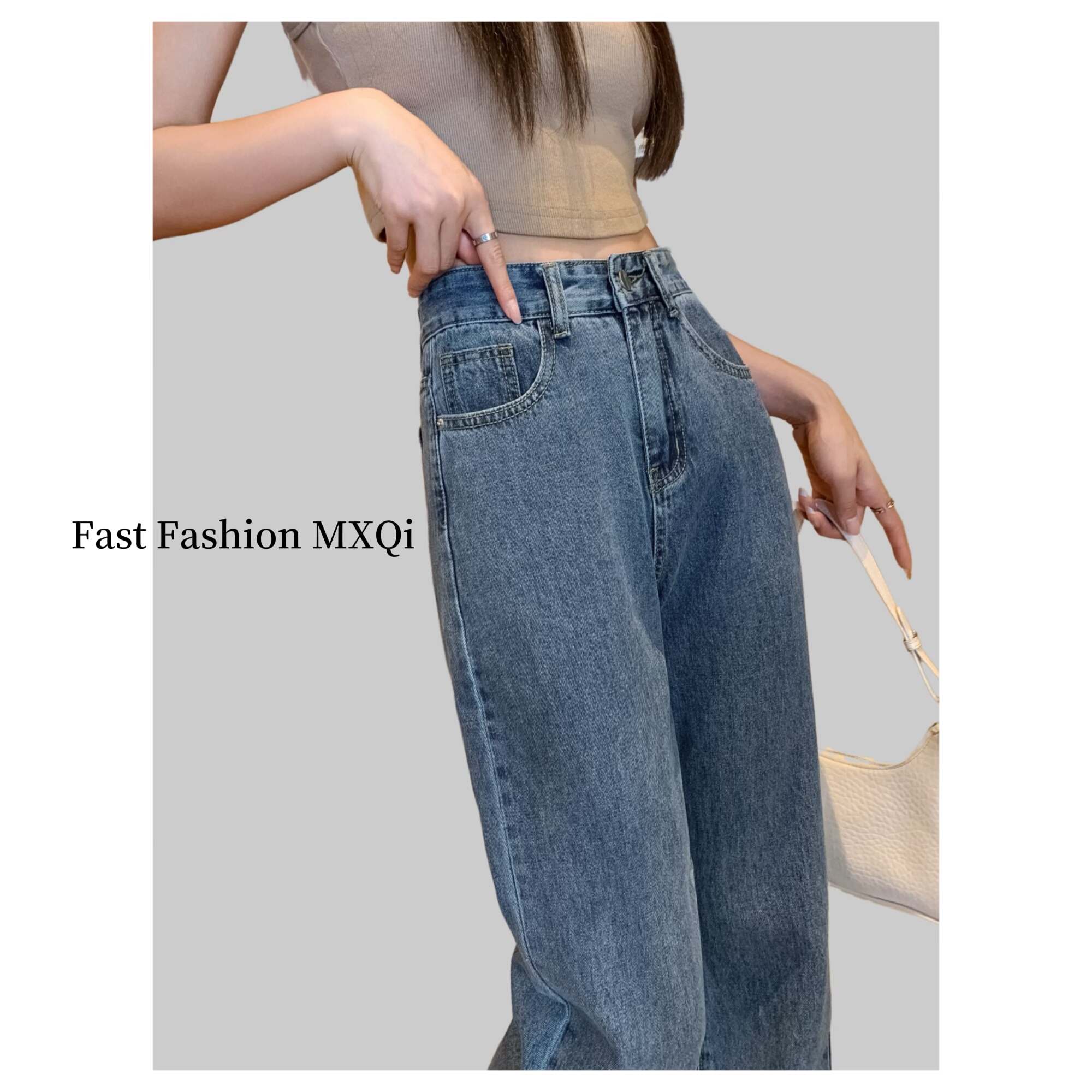 春秋新款复古蓝高腰窄版直筒牛仔裤女韩版修身显瘦百搭小个子裤子