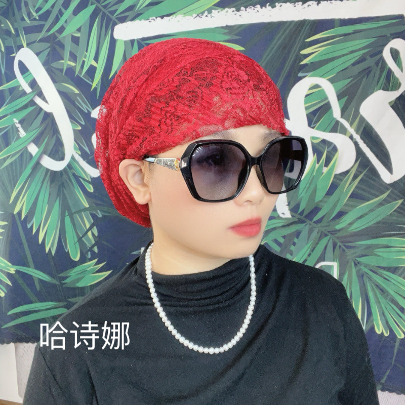 哈诗娜蕾丝双层包头女士盖头帽子女时尚网红爆款遮白发帽老年帽图片