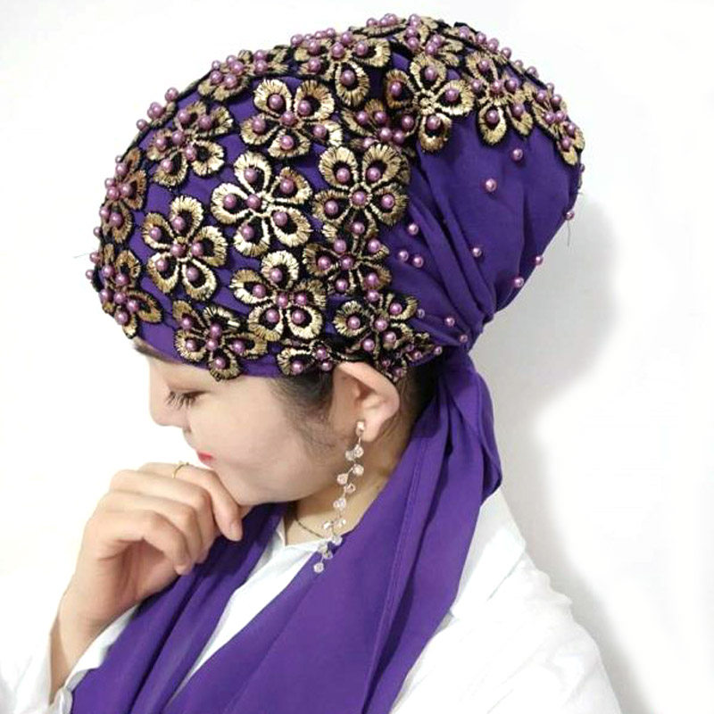 哈诗娜爆款款回穆美女盖头纱巾梅花方便沙巾珠子新款雪纺时尚装饰