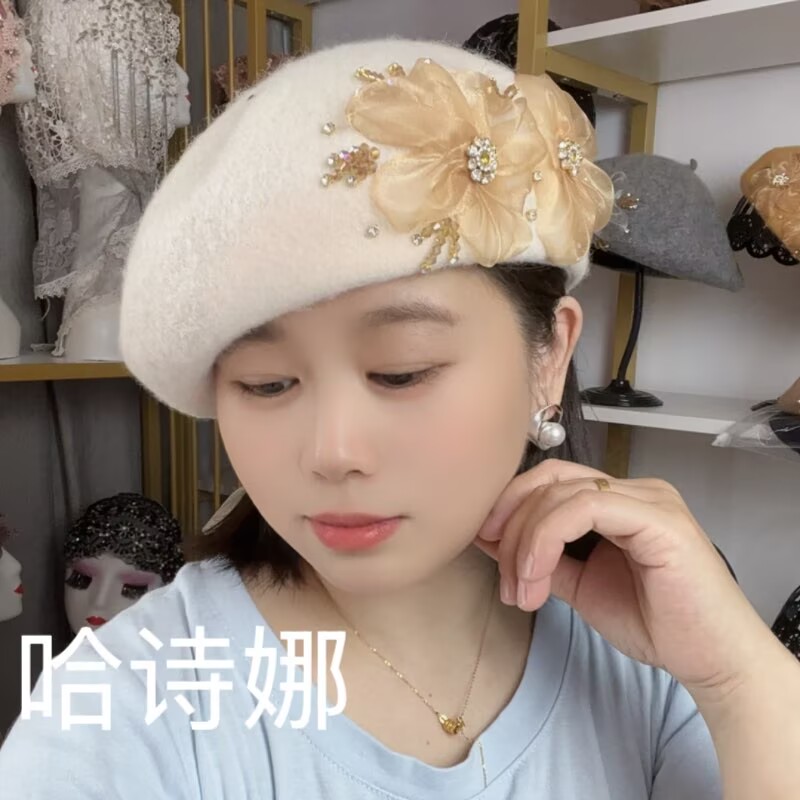 秋冬季贝雷帽子新品韩版百搭保暖毛呢帽女手工贝雷帽