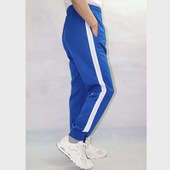 高中小学生宽白条一道杠校裤 宝蓝色收口校服裤 子男女宽松运动长裤