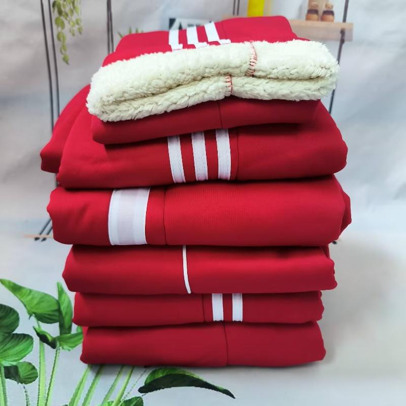 冬季红色羊羔绒校服裤运动休闲裤