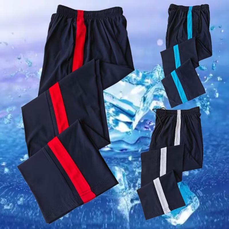 藏蓝色红粗杠夏季速干冰丝校服裤