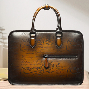 高端手工真皮商务大容量公文包男款复古高级感电脑手提男士办公包