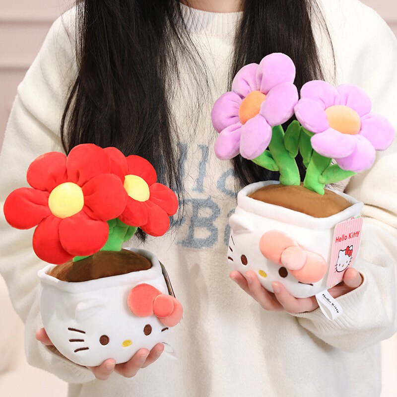 正版hellokitty盆栽公仔玩偶可爱猫咪娃娃凯蒂猫花女生的礼物生日
