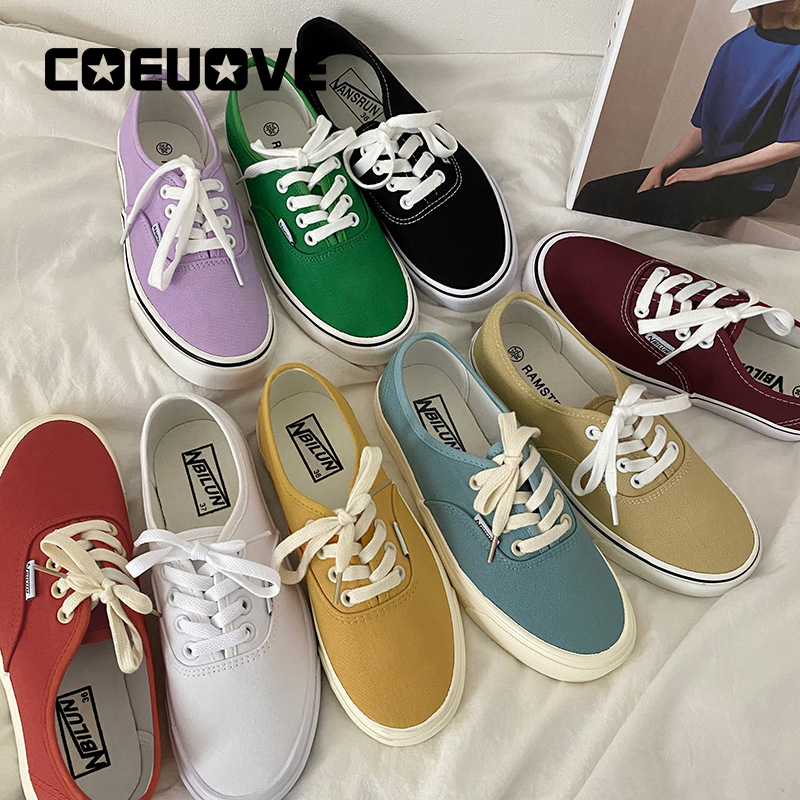 COEUOVE安纳海姆经典款帆布鞋女韩版糖果色低帮板鞋情侣款休闲鞋