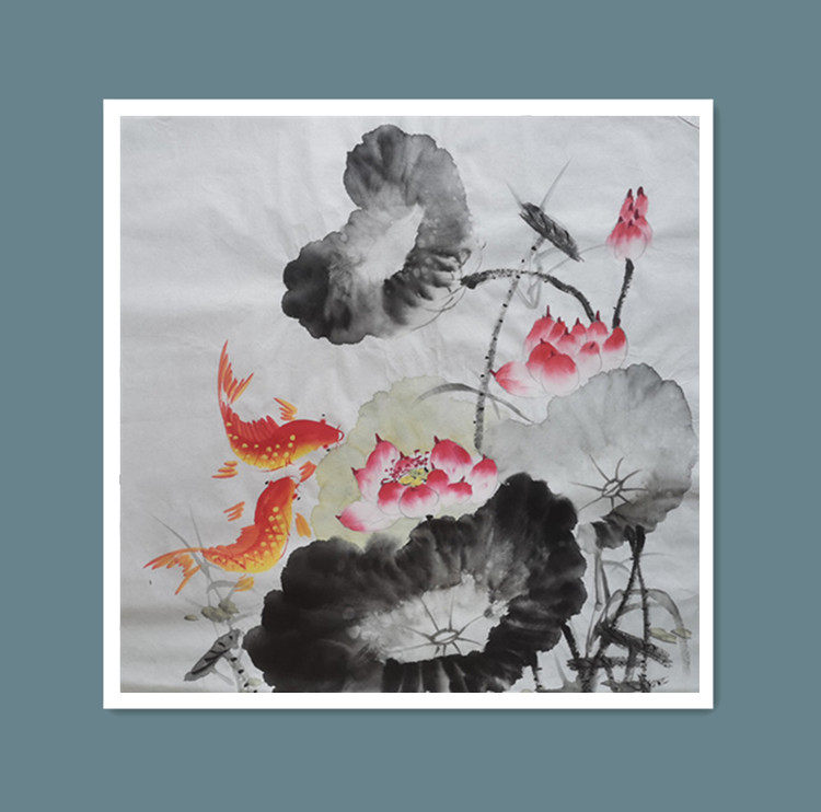 廉政字画手绘国画荷花四尺斗方竖幅廉洁书画办公室装饰画参展创作