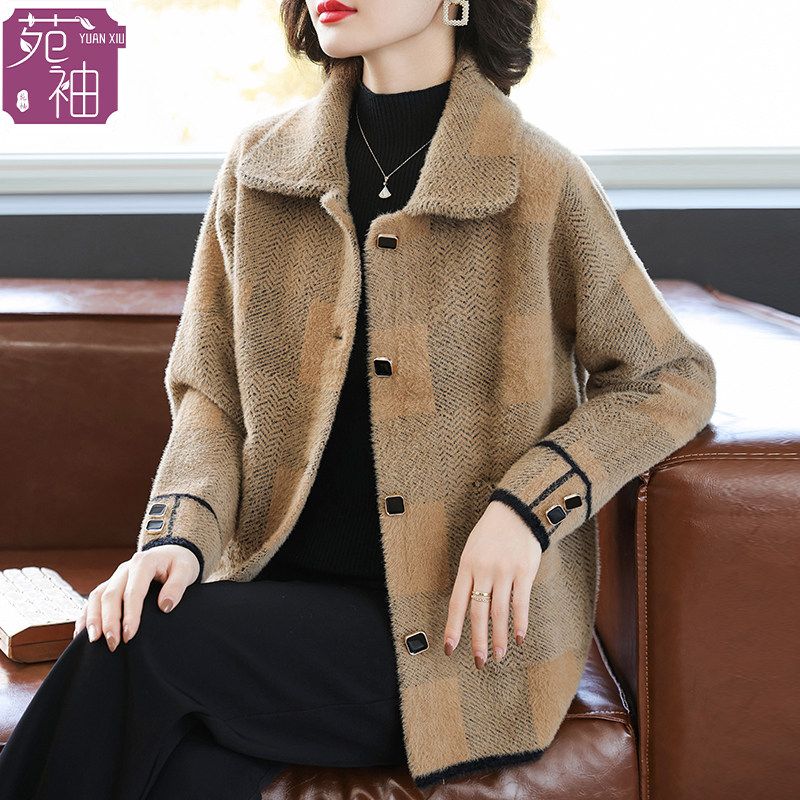 妈妈秋装毛呢外套秋冬新款中老年人女春秋洋气呢子上衣服毛衣开衫