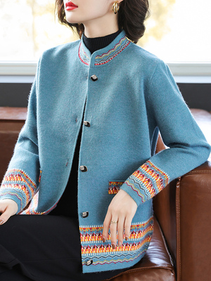 妈妈春装外套洋气上衣服大码中老年女春秋冬短款针织开衫2024新款