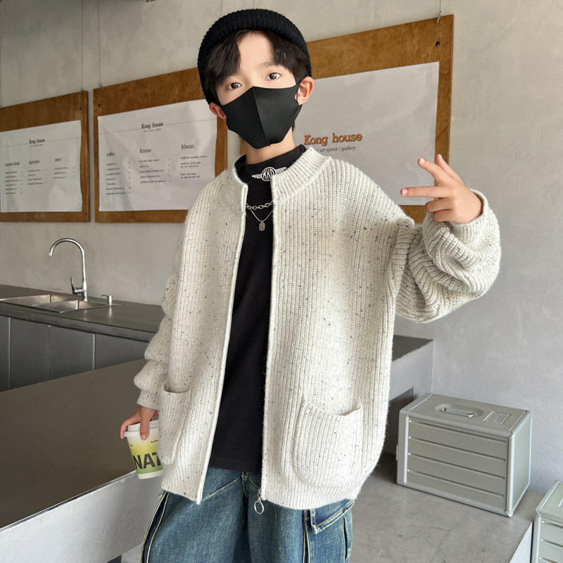 男童韩版加厚保暖拉链针织开衫