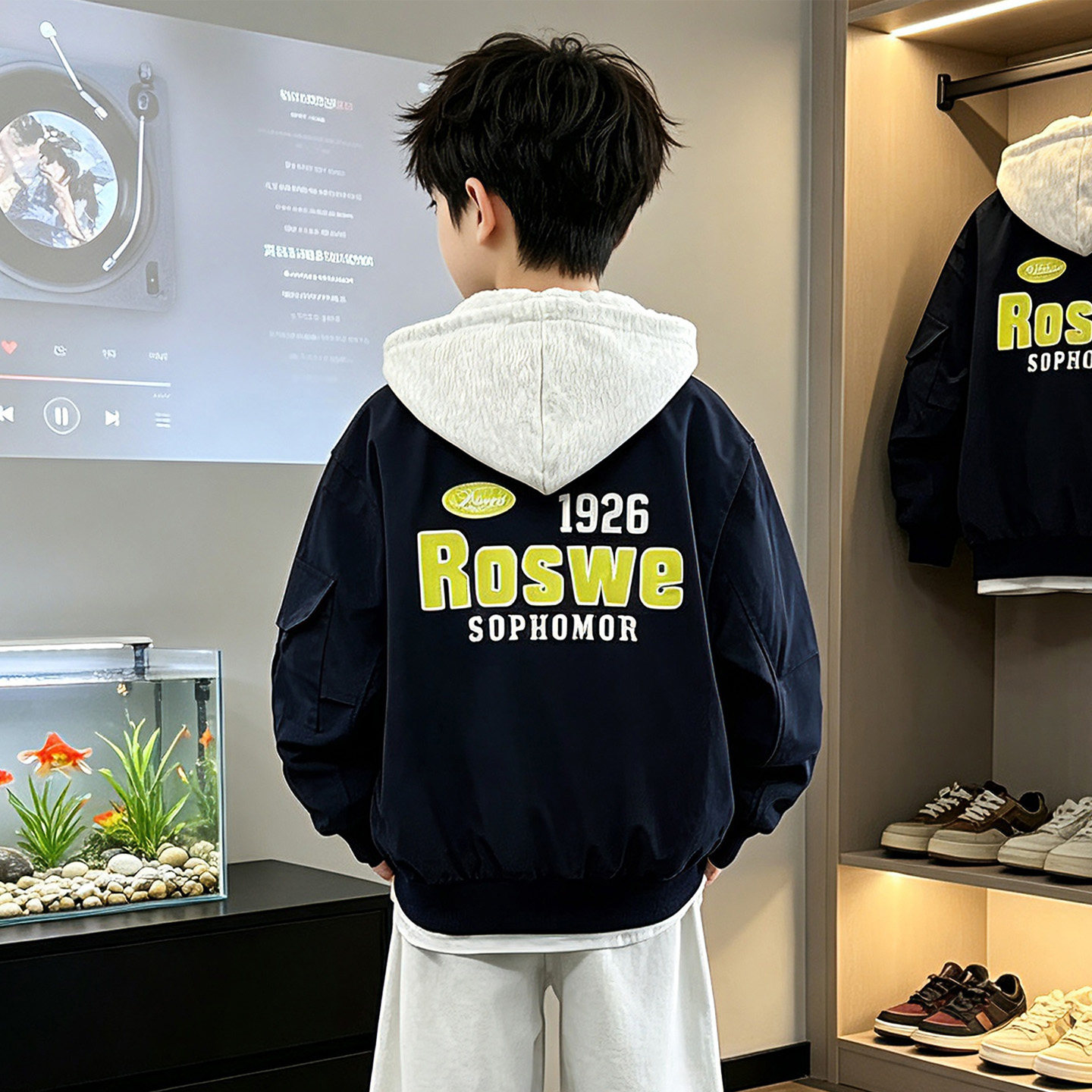 男童春秋美式连帽棒球夹克外套