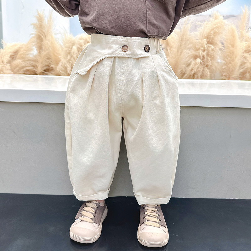 春秋中小童棉布褶皱直筒长裤