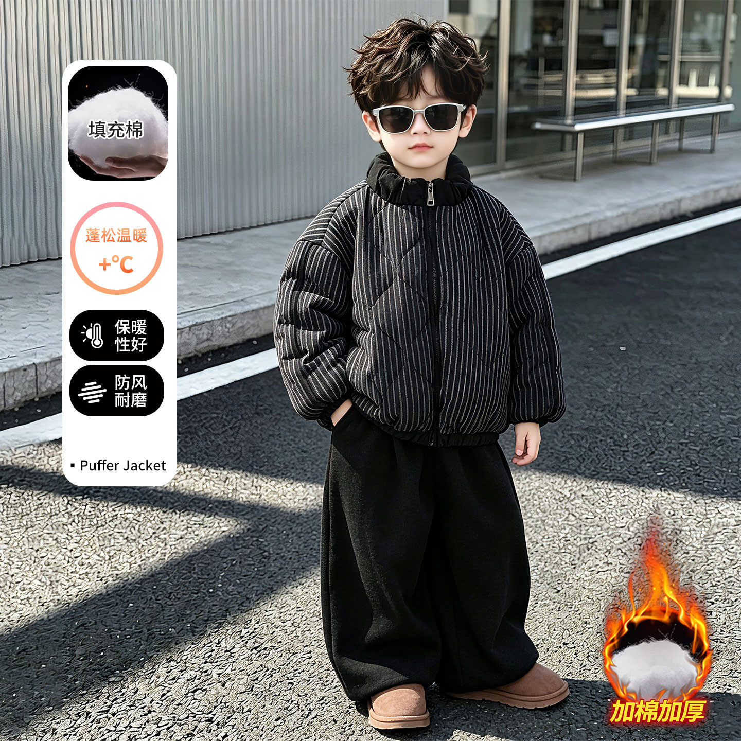 秋冬男童加绒加厚立领防风棉服