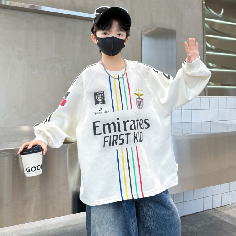 2026美式运动风男童卫衣春秋新款印花落肩袖宽松百搭长袖上衣潮牌