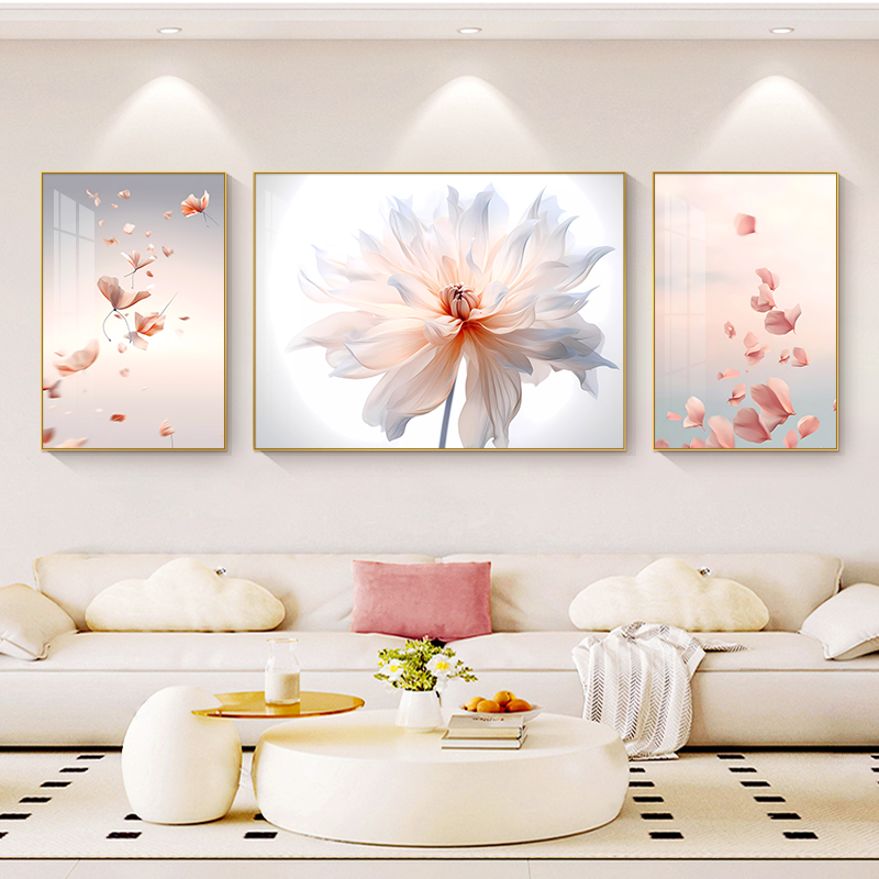 奶油风花卉客厅装饰画轻奢高级感挂画现代简约沙发背景墙三联壁画