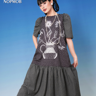 草间弥生 短袖 小花瓶 新款 连衣裙女夏 黑白印花宽松大码 NOPMOB