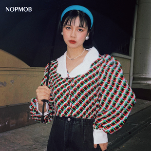 NOPMOB 彩色格子港风法式复古着风撞色原创设计感小众衬衫新款女