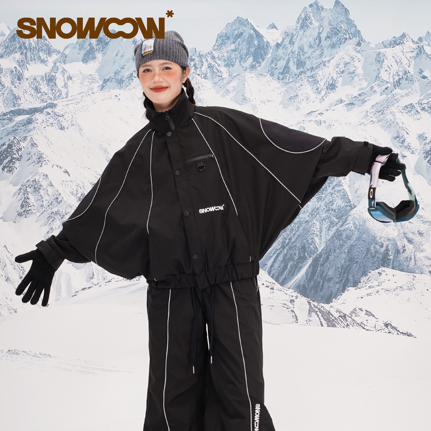 NOPMOB x SNOWOOW 男女同款黑武士复古户外防风防水单双板滑雪服