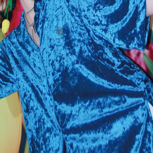 衬衫 孔雀蓝钻石丝绒宽松慵懒设计感短袖 女夏 孔雀张开尾巴 NOPMOB