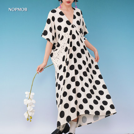 NOPMOB 黑白大波点 文艺松弛感阿尔忒弥斯裙宽松大码仙女连衣裙
