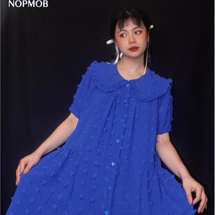 衬衫 款 连衣裙 短袖 NOPMOB蓝色球球工艺面料克莱因蓝小个子宽松大码