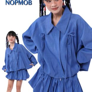 NOPMOB牛仔蝴蝶结复古蝙蝠袖 网球运动棒球服原创设计感宽松外套装