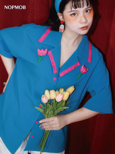 NOPMOB 连衣裙女夏 立体充棉郁金香原创设计小众复古鬼马甜妹衬衫