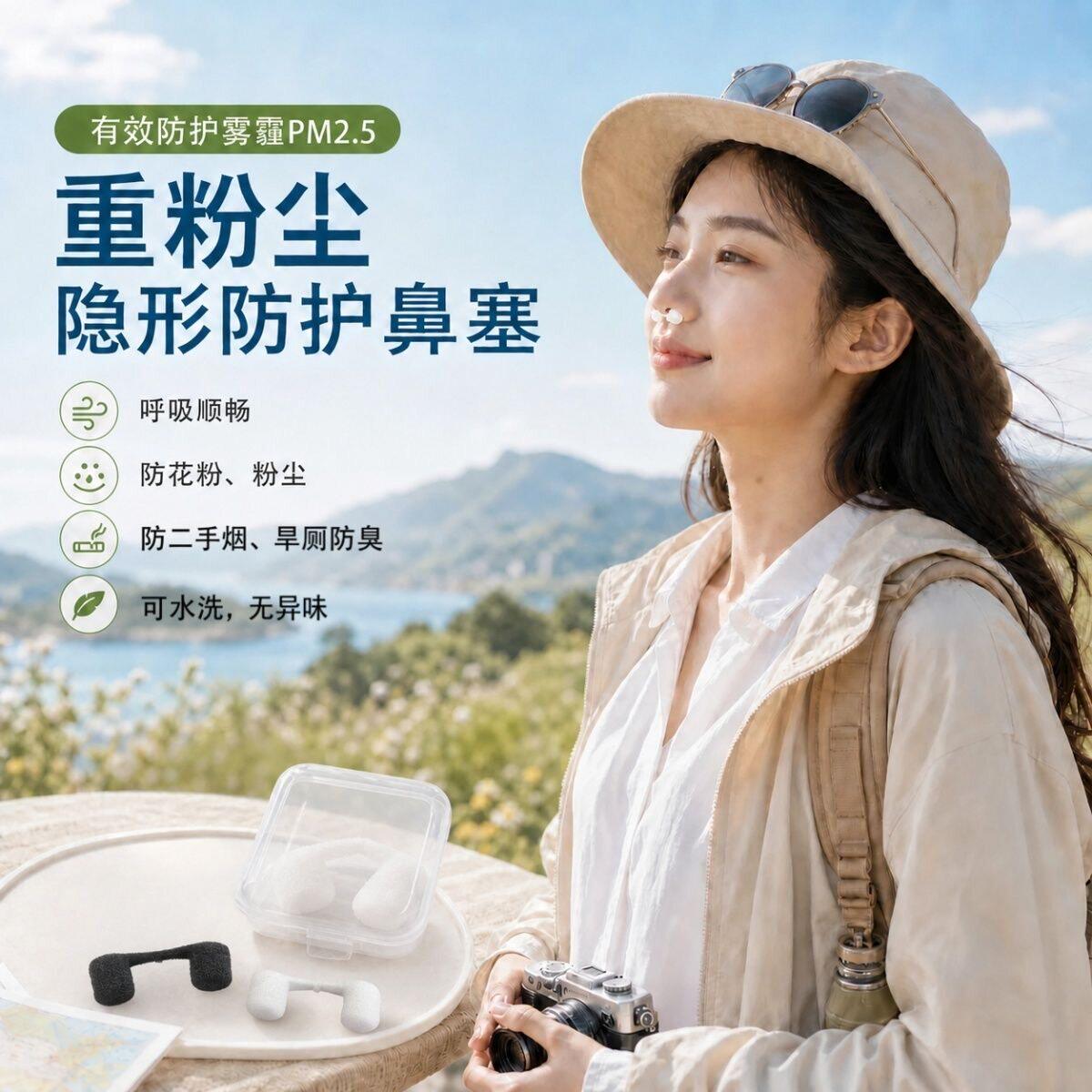 鼻塞防护海绵防粉尘花粉雾霾尾气一次性鼻腔鼻疗养护隐形过滤鼻罩