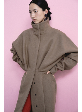 ENK Shanghai 两色 复古堆积感廓形收腰进口羊毛立领中长款大衣外