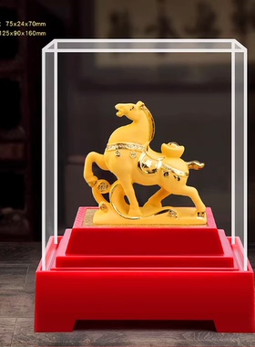 金色马上发财树脂招财马摆件礼盒