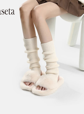 laseta兰妲袜套女秋冬堆堆袜配雪地靴搭配小皮鞋加厚冬白色小腿袜