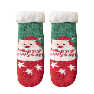 婴儿袜子加绒加厚宝宝圣诞袜儿童保暖防滑珊瑚绒新生儿地板袜冬季