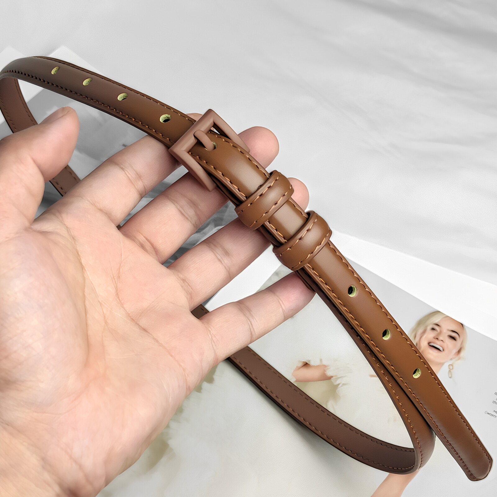 腰带女牛皮细百搭配裙子图片