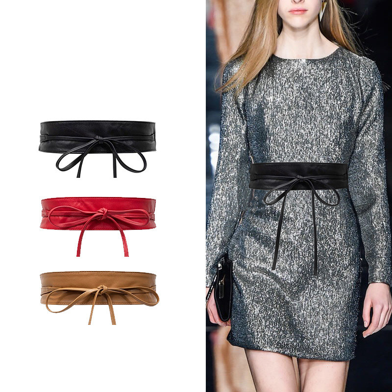 2026新款女士羊皮宽腰封柔软时尚百搭优雅蝴蝶结欧美真皮跨境腰带