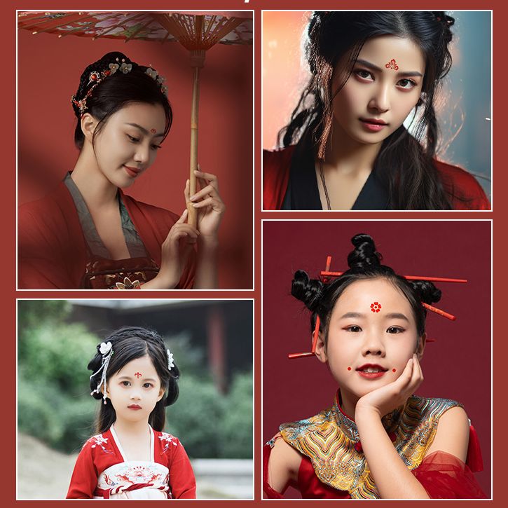 【古风眉心贴】汉服花印配饰眼角贴额头贴影楼拍照防水儿童花钿汉