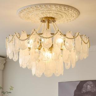 新款直销法式吊灯轻奢珍珠云彩玻璃客厅主灯复古田园简约浪漫餐厅