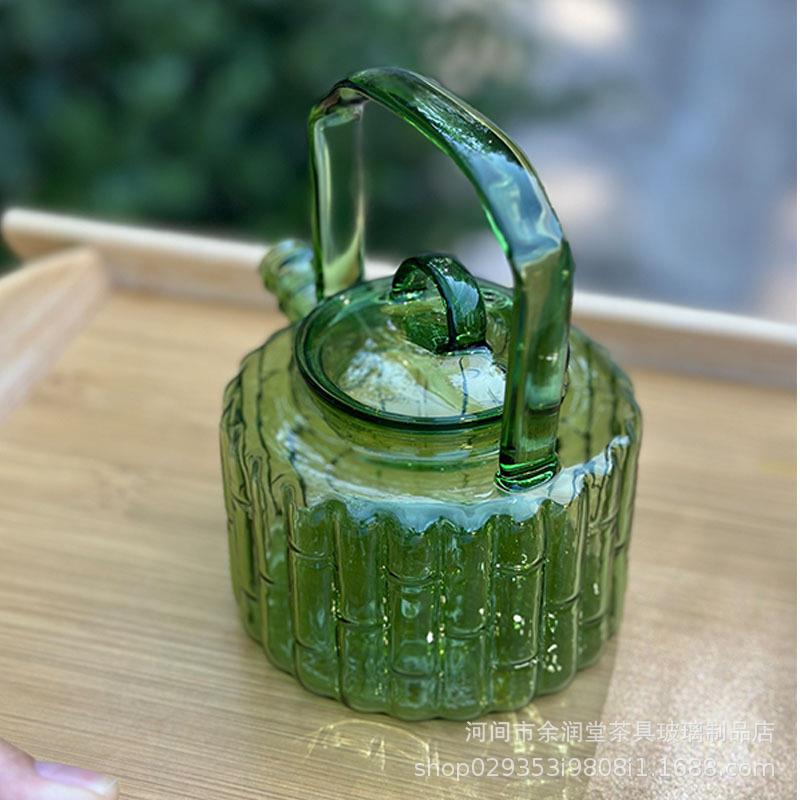 新款直销高硼硅玻璃沸水壶翠绿色茶壶家用功夫茶具小号绿竹壶煮茶