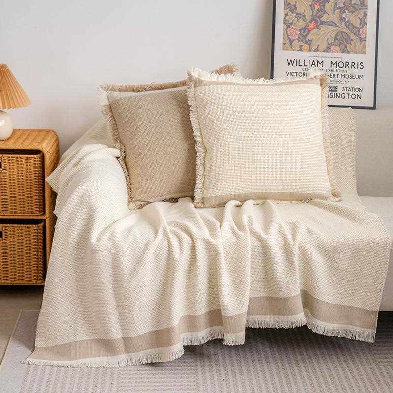 新款直销侘寂风素色床尾毯流苏边沙发毯客厅盖毯床上用空调毯床盖