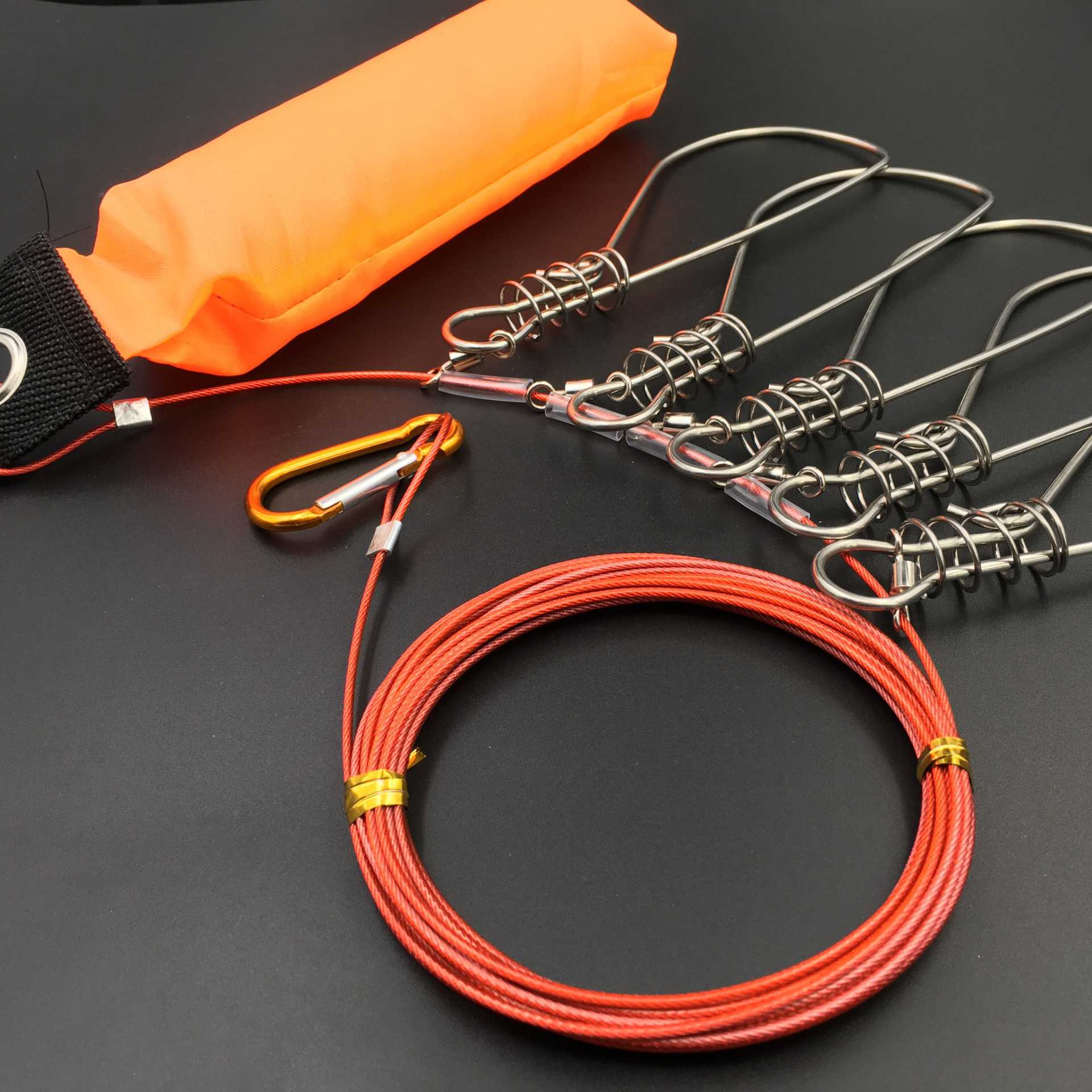 新款直销新款5扣鱼锁带浮漂带把手不锈钢活鱼扣 5扣+浮力棒 钢丝