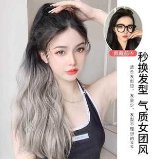新款 渐变挑染水波纹辫子仿真玉米 直销假发女长卷发抓夹高马尾时尚