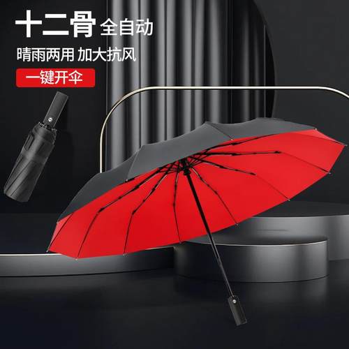 新款直销跨境全自动折叠雨伞12骨双层伞大号男女三折自开收抗风商