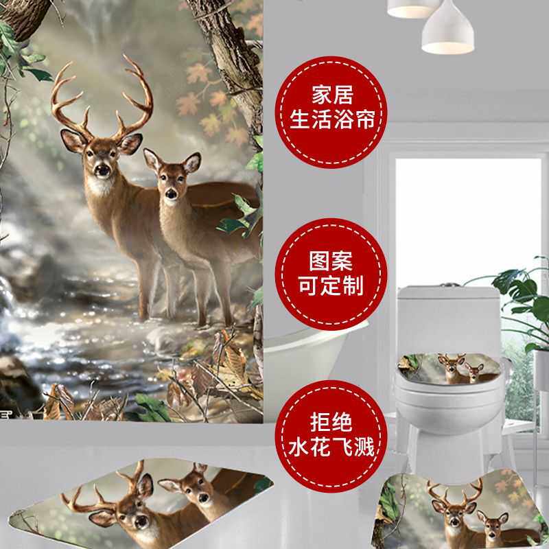 新款直销跨境涤纶防水浴帘 亚马逊3d数码印花淋浴帘卡通浴室帘隔