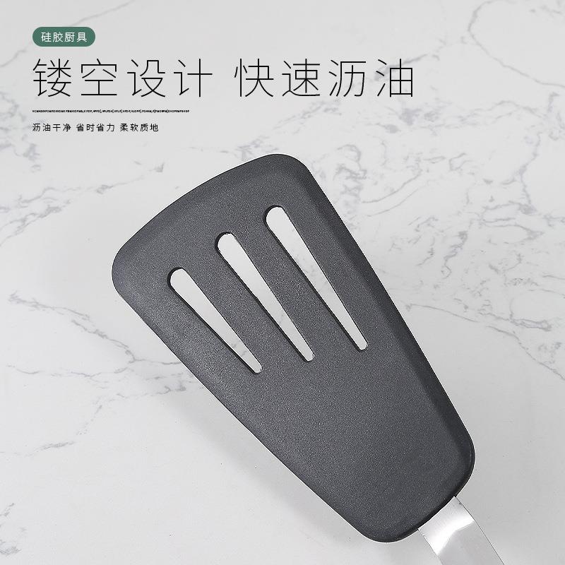 新款直销亚马逊硅胶厨具4件套 烹饪厨具硅胶手柄弹簧锅铲牛排漏铲