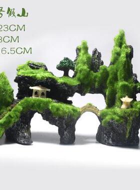 新款直销鱼缸装饰 植绒树脂工艺品摆件 水族箱造景石装饰品植绒假