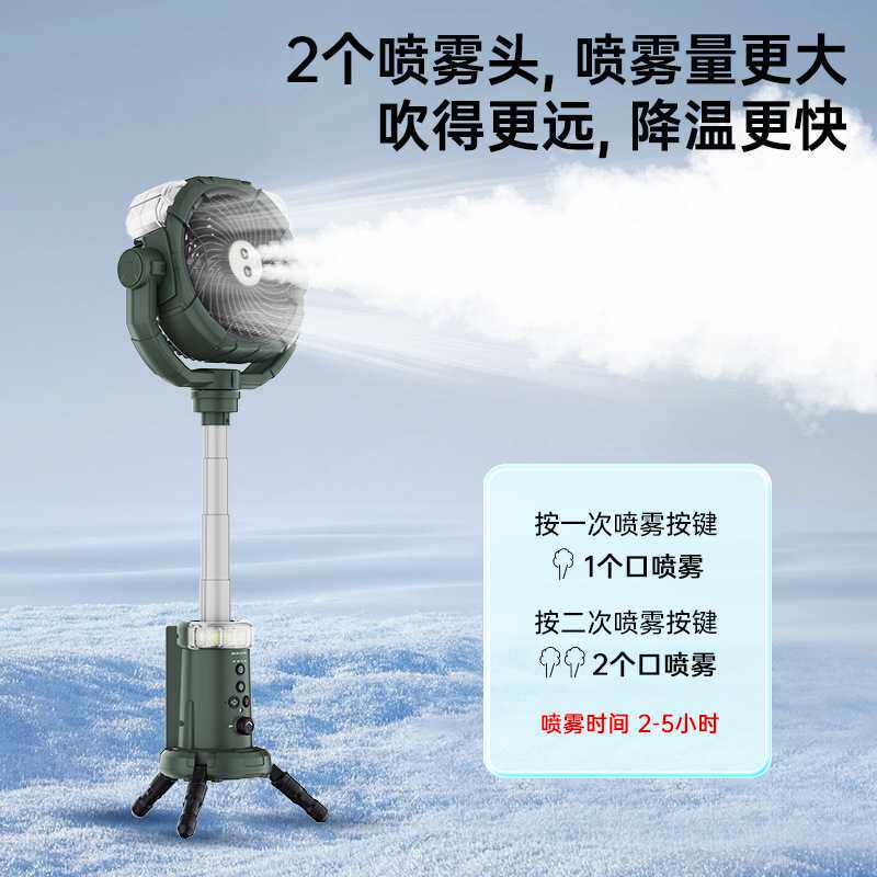 新款直销户外露营喷雾风扇便携式帐篷吊扇灯USB充电挂立式三脚架