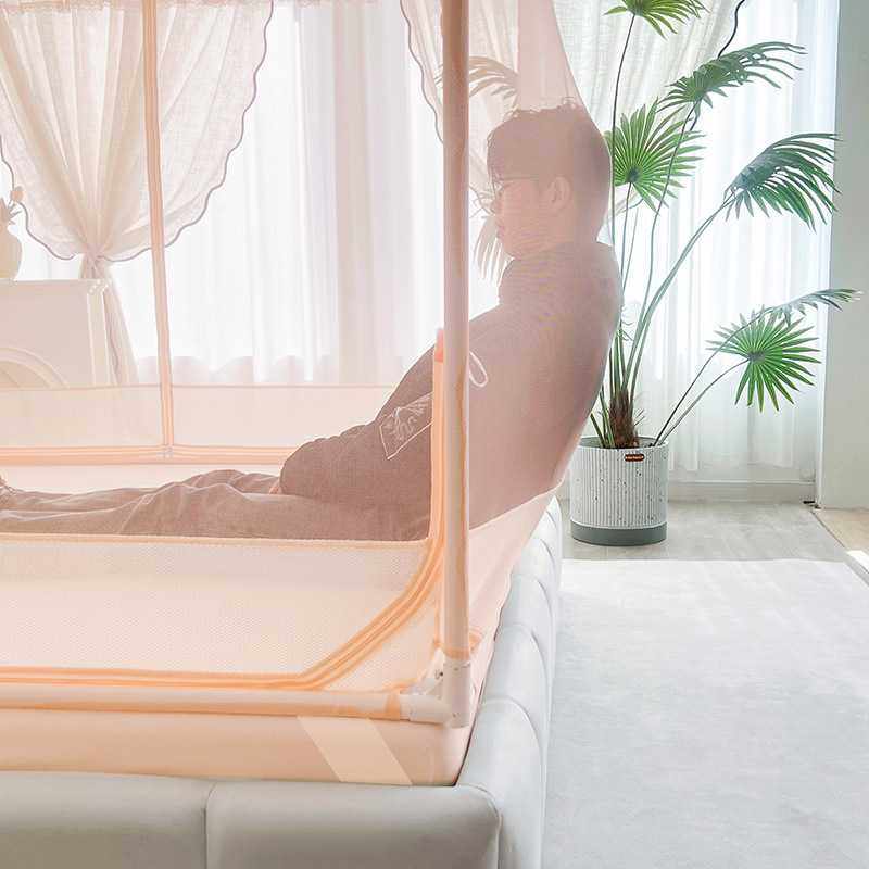 新款直销加密蚊帐儿童防摔回底床笠款家用三开门1米8床全罩式带支